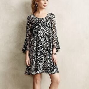 NWT Anthropologie Paper Crown Droplets Dress A-Line Pullover 3/4 Bell Sleeve MP